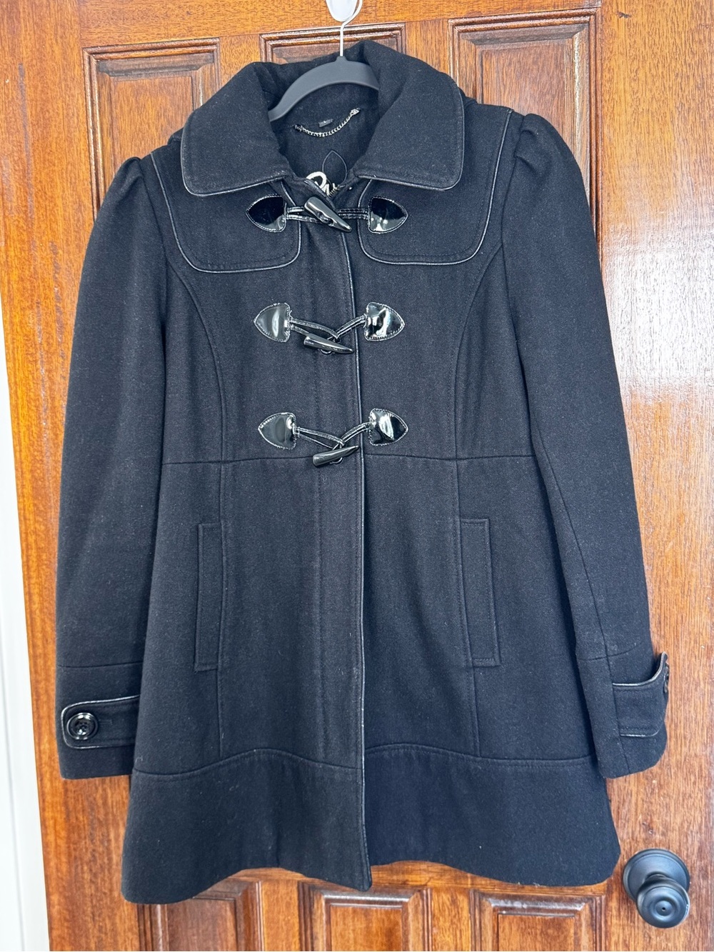 Guess Black Toggle Pea Coat with Gloss Accents